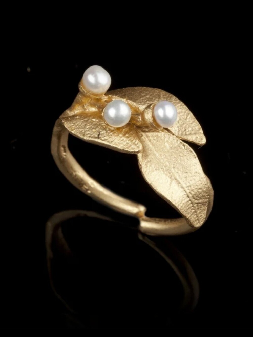 NEW Michael Michaud Bay Laurel Pearl Adjustable Ring 24kt Gold Plate Handmade US
